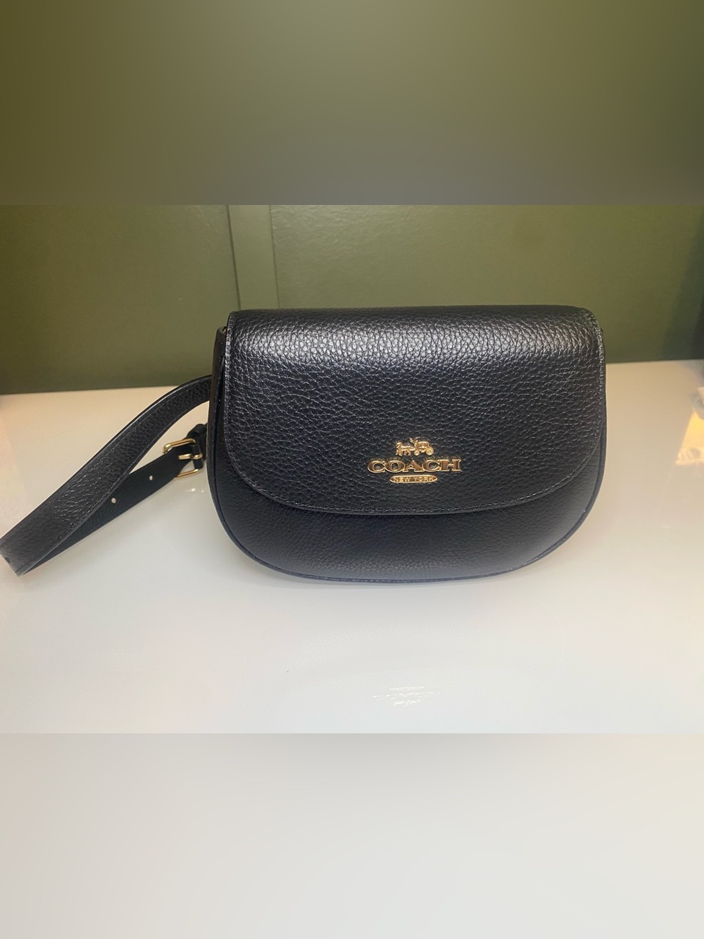 Coach Black Pebbled Leather Crossbody with Gold Logo & Interchangeable straps